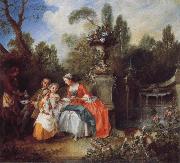 Nicolas Lancret A Lady in a Garden Taking coffee with some Children France oil painting artist